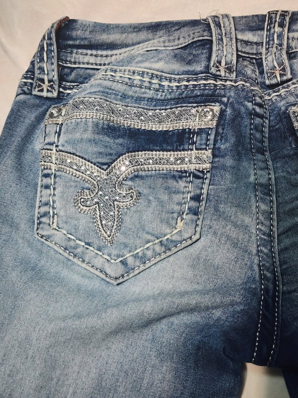 Rock Revival Sherry Skinny Jeans 26 Light Wash Rhinestone Embellished Bling - Picture 9 of 16